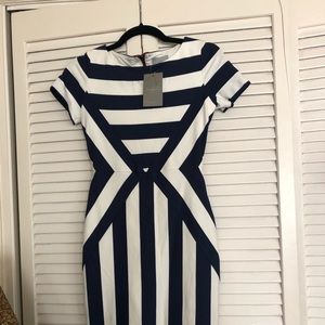 NWT Anthropologie Maeve Navy Striped Midi Dress